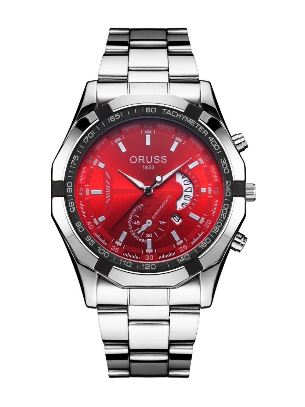 Oruss Men's Red Dial Stainless Steel Chronograph Watch